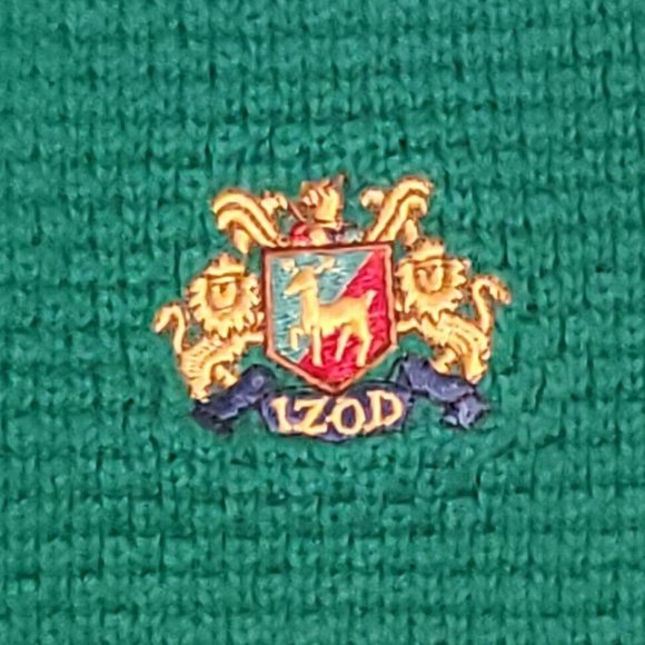 Vintage Izod Chunky Cable Knit Tennis Sweater V Neck Size M Green Blue Yellow - Picture 5 of 10